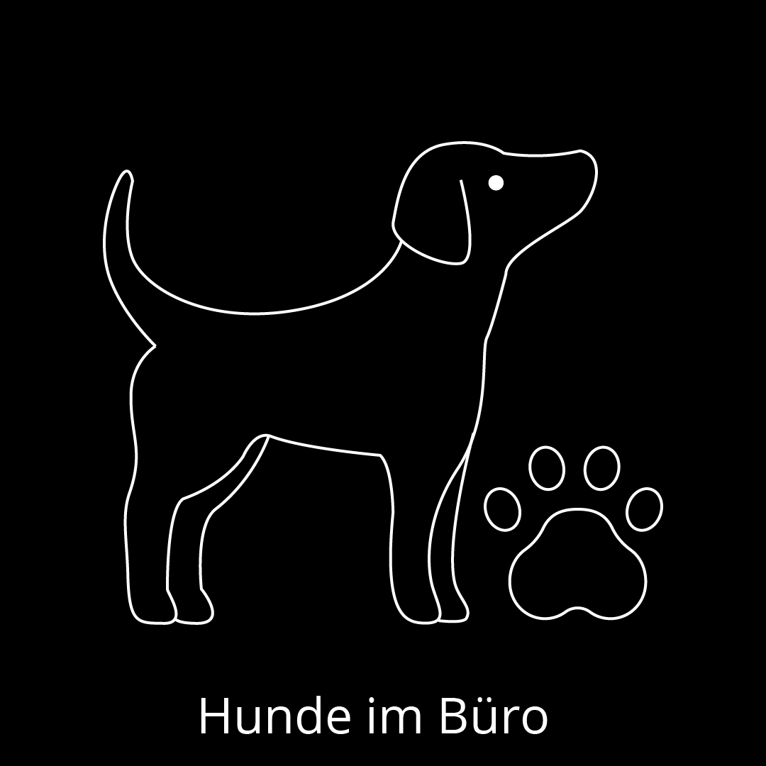 Hund mit Pfotenabdruck als Symbol für Hunde im Büro.