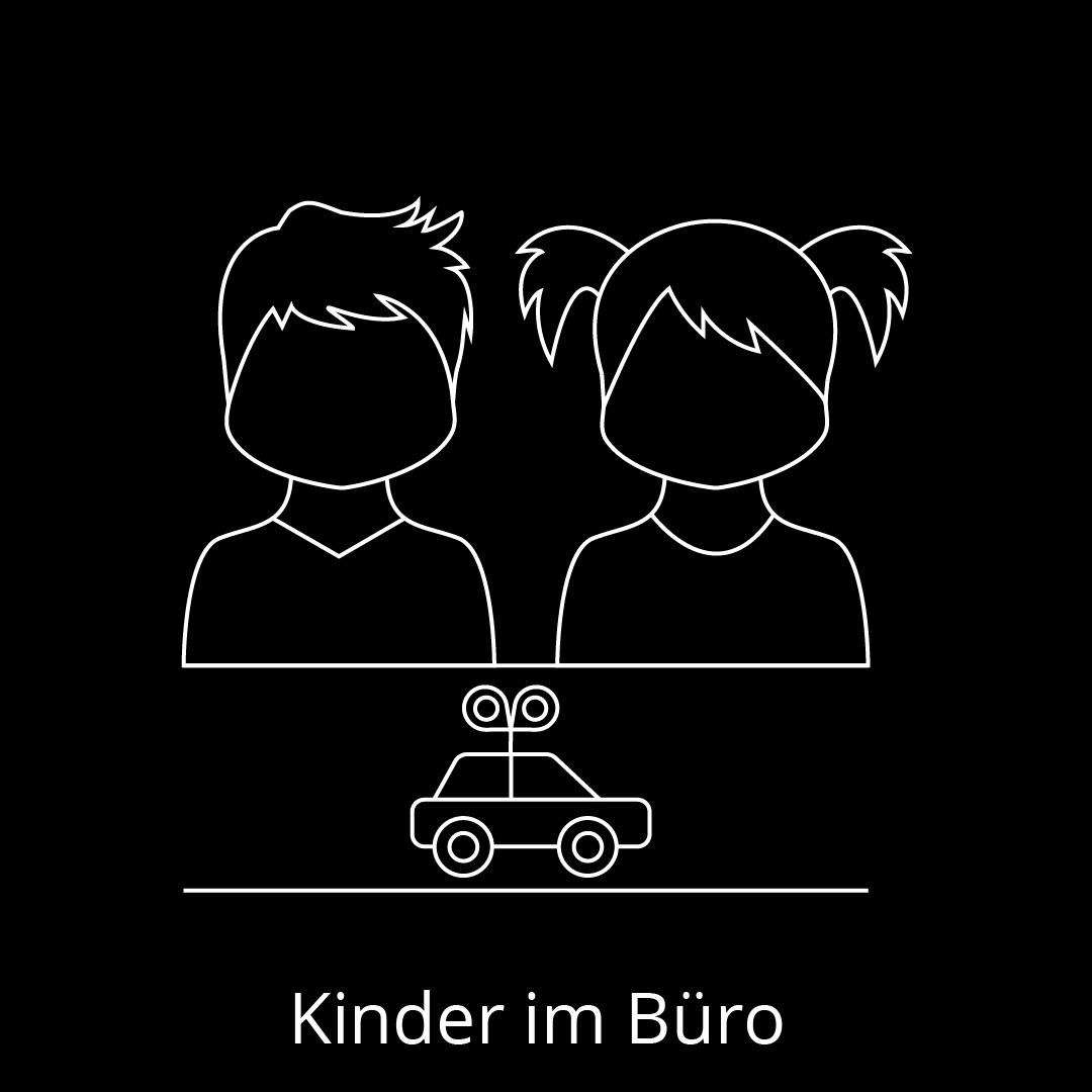 Zwei Kinder und ein Spielzeugauto als Symbol für Kinder im Büro.